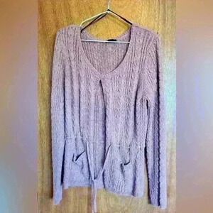 Cable knit cardigan with tie at waist Dusty rose size L
